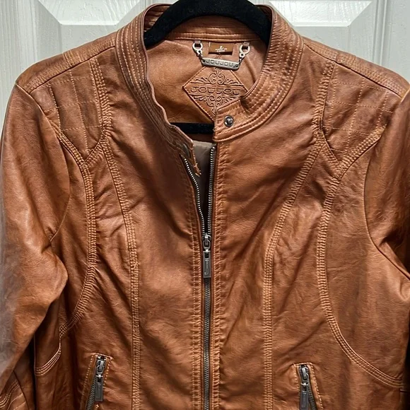 Jou Jou Vegan Leather Tobacco/Brown Light-Weight Jacket Size Large - Picture 3 of 13